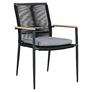 Sunfun Silla de jardín Greta (L x An x Al: 47 x 57 x 89 cm, Negro, Aluminio/Cuerda sintética)