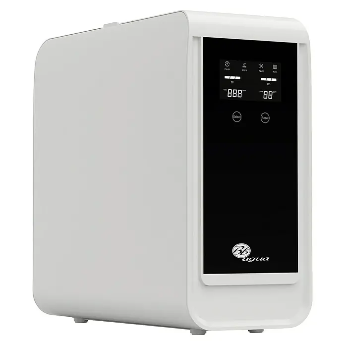 Bb agua Equipo de ósmosis inversa Home Direct Flow 600 - Caudal: 96 l/h - Sistema de purificación de agua blanco Bb agua con pantalla digital que indica los niveles de pureza y botones de control.