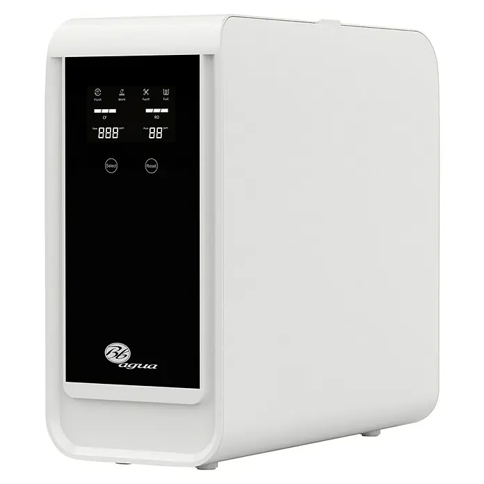 Bb agua Equipo de ósmosis inversa Home Direct Flow 600 - Caudal: 96 l/h - Primer plano de un moderno sistema de filtro de agua con pantalla digital y controles.