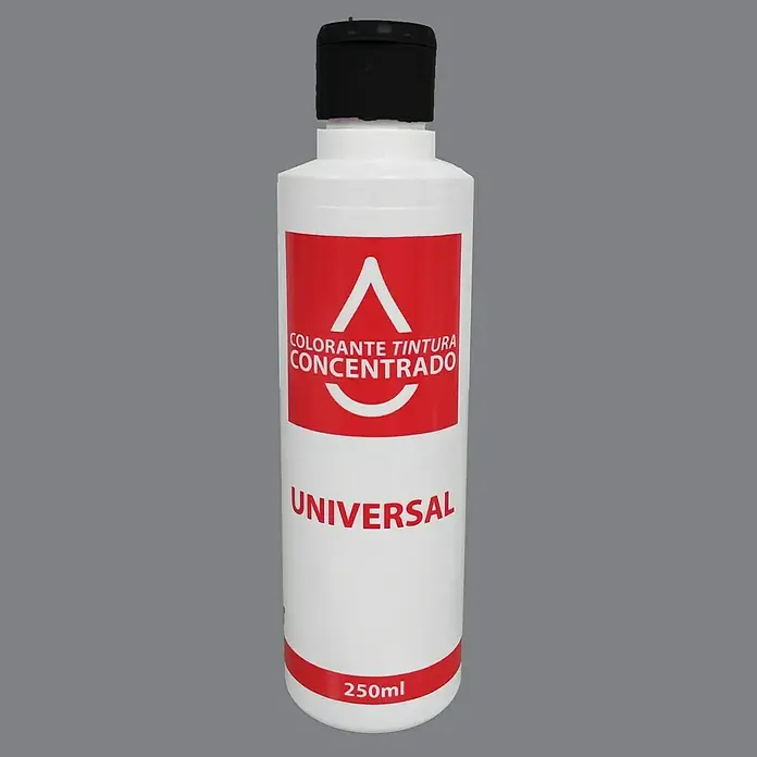 Colorante Concentrado universal - Negro, 250 ml - Botella blanca de 250ml con tapa negra y etiqueta roja para tinte universal concentrado.