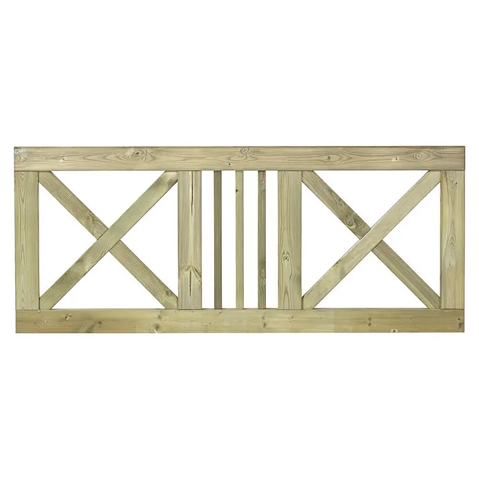 Plus Gartenzaun Schloss - B x H: 180 x 75 cm, Natur - Holzgeländer mit kreuzförmigem Design und vertikalen Stäben. Natürliches Material für den Garten oder die Terrasse mit rustikalem Aussehen.