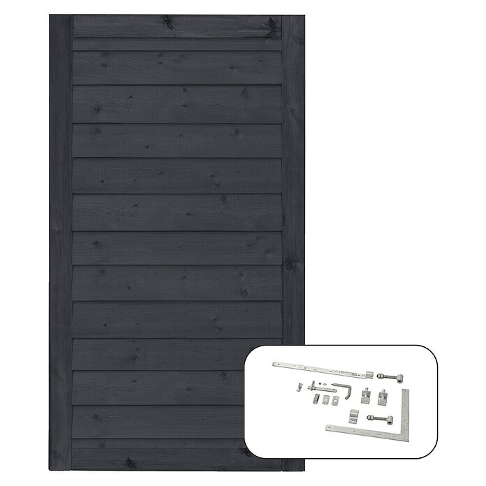 Plus Zauntor Klink inkl. Beschläge (100 x 163 cm, Schwarz (RAL 9005), Holz) | BAUHAUS