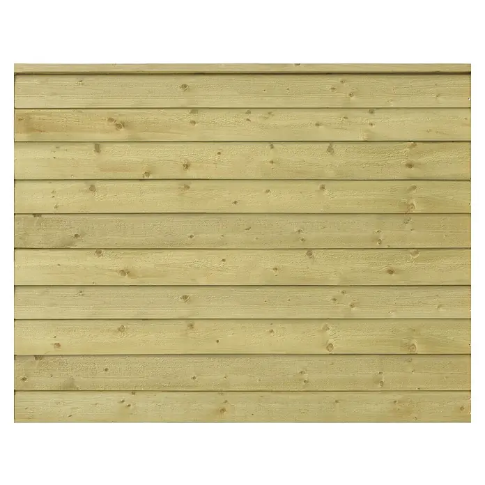Sichtschutzelement Klink - L x B x H: 129 x 174 x 2,7 cm, Holz, Natur - Horizontale hellgelbe Holzbretter mit sichtbarer Maserung und Ästen, geeignet für Verkleidungen oder Zäune.