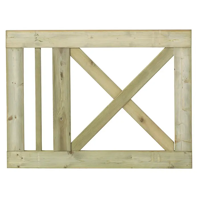 Plus Zauntor Schloss inkl. Beschläge - 100 x 75 cm, Natur, Holz - Holzrahmen mit Kreuzstrebenmuster für dekorative oder funktionale Zwecke, vielseitig einsetzbar im Garten oder Innenbereich, robust und natürlich.
