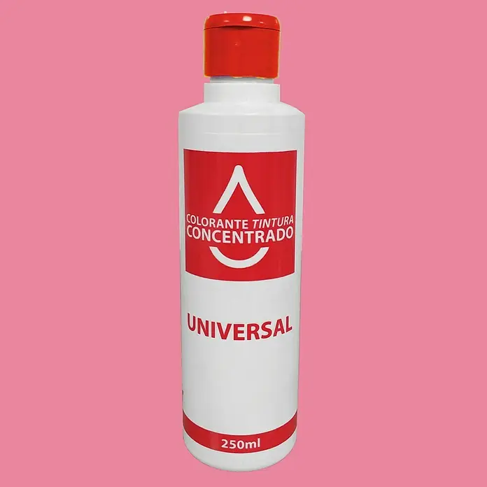 Colorante Concentrado universal - Rojo, 250 ml - Botella blanca con tapa roja que muestra "COLORANTE TINTURA CONCENTRADO UNIVERSAL" y "250ml" en una etiqueta roja y blanca.