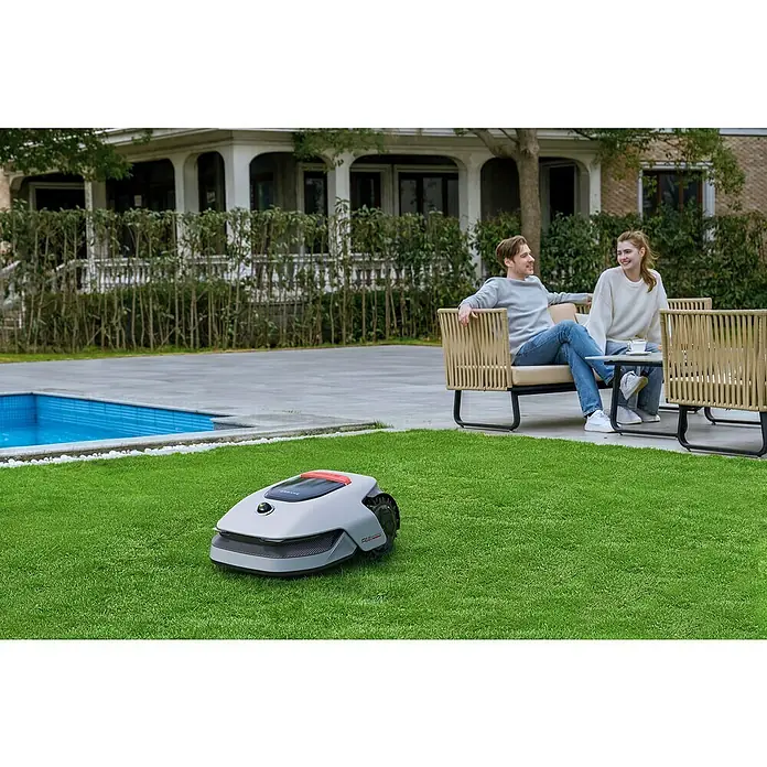 Dreame Mähroboter A1 Pro - 2.000 m², Schnittbreite: 22 cm, Laser-gestützte Navigation, LiDAR - Intelligenter Rasenmäher mit stilvollem Design, der Gärten effizient und leise pflegt, während Menschen entspannen.