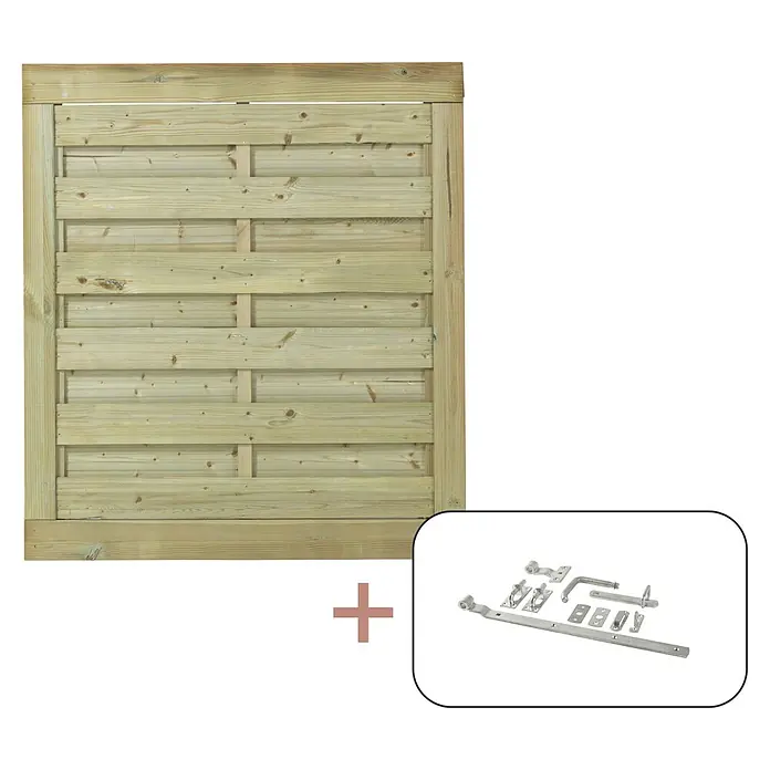 Plus Zauntor Newline inkl. Beschläge - 100 x 110 cm, Natur, Holz - Holzzaun mit einem soliden Schieberiegel-Set für zusätzliche Sicherheit und Stabilität im Garten.
