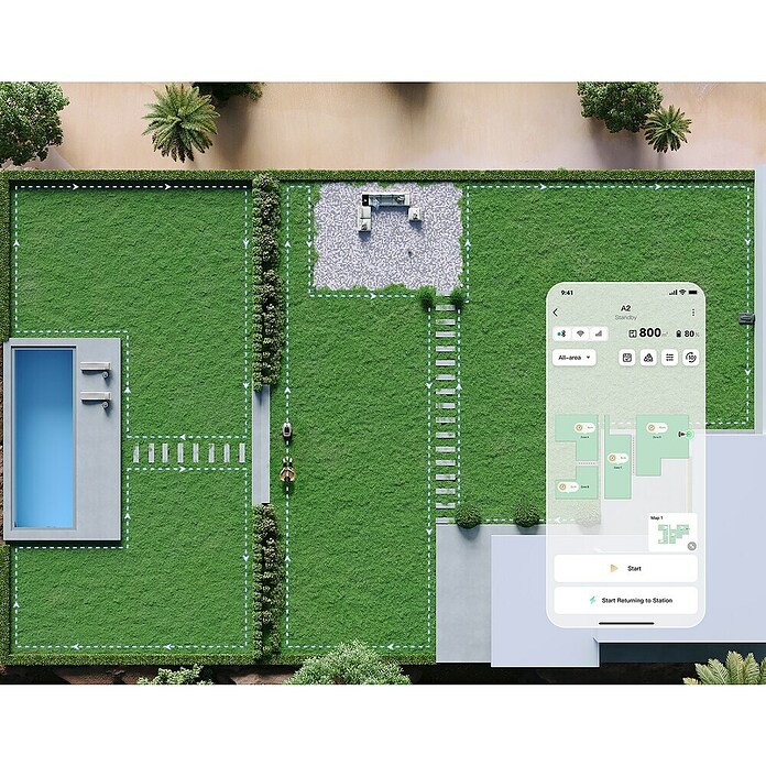 Dreame Mähroboter A2 (3 000 m², Schnittbreite: 22 cm, Laser-gestützte Navigation, LiDAR) | BAUHAUS