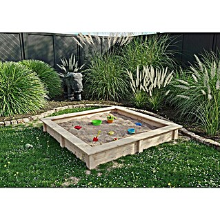 Sandkasten (150 x 150 x 26 cm, Holz, Naturbelassen)