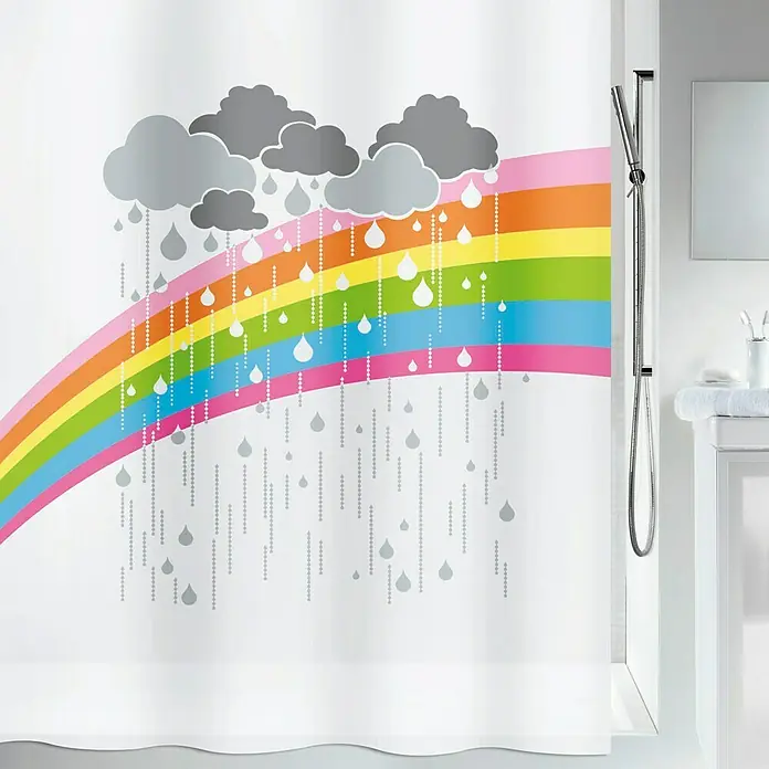 Spirella Cortina de baño Arc en Ciel - An x Al: 180 x 200 cm, Plástico, Multicolor - Una cortina de ducha con un vibrante diseño de arcoíris y nubes, que añade un toque de color alegre a cualquier baño. Ideal para niños.