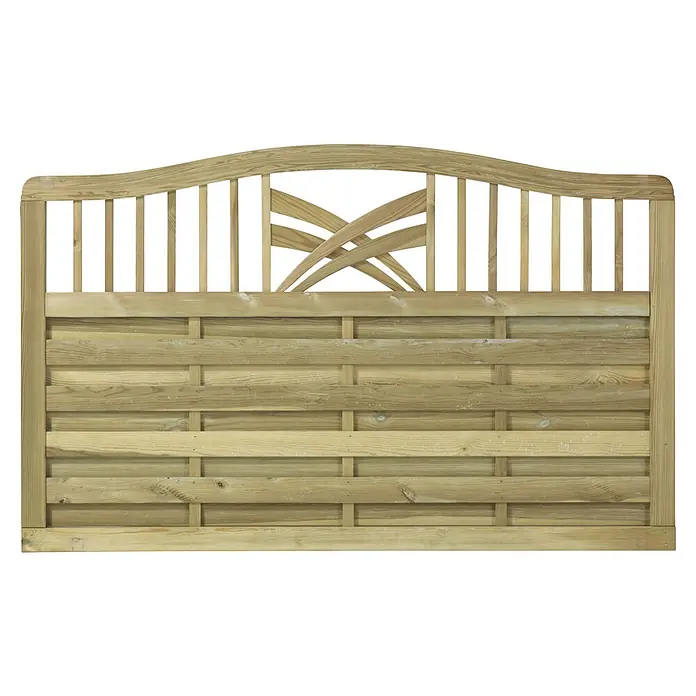 Plus Sichtschutzelement Rondo - 180 x 112 cm, Natur - Gartenzaun aus hellem Holz mit dekorativem Oberteil. Die Holzlatten sind horizontal angeordnet und bieten einen guten Sichtschutz.