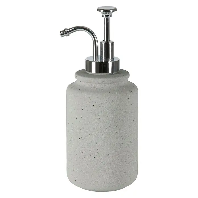 Spirella Dispensador de jabón Cement - L x An x Al: 8 x 8 x 195 cm, Cerámica, Gris - Dispensador de jabón gris con bomba cromada para baños o cocinas elegantes, ideal para dispensar jabón o loción.