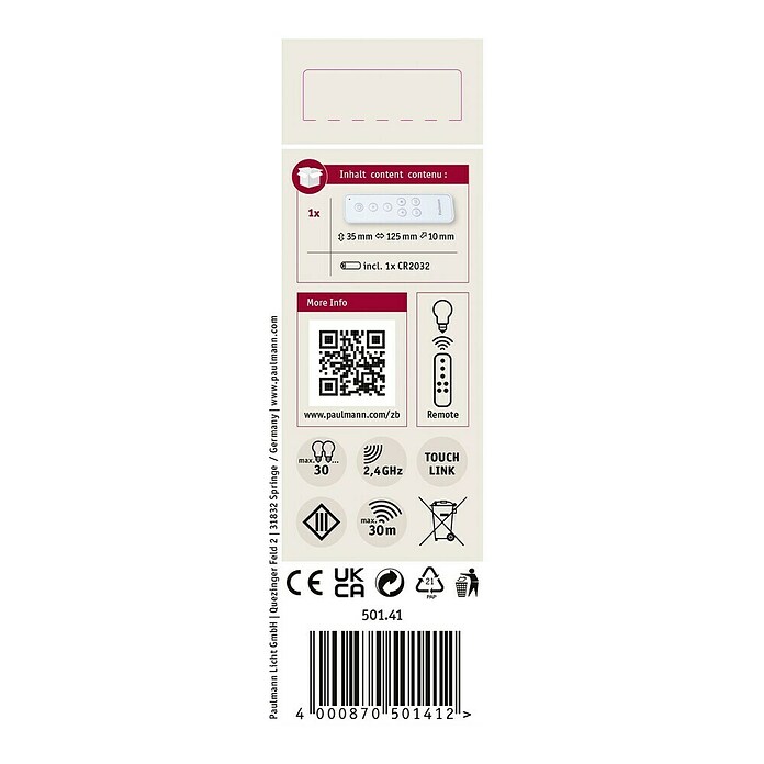 Paulmann Smart Home ZigBee Fernbedienung (L x B x H: 12,5 x 3,5 x 1 cm, Weiß) | BAUHAUS