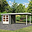 Karibu Gartenhaus Askola (217 x 497 cm, Wandstärke: 19 mm, Flachdach, Terragrau, Mit Anbau)