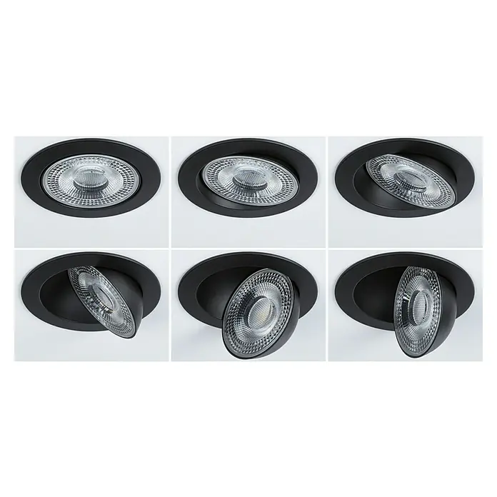 Paulmann LED-Einbauspot - Warmweiß, Durchmesser: 10,5 cm, Schwarz, 3 Stk. - Bilder von verstellbaren schwarzen Einbauspots, die sich ideal für die Akzentbeleuchtung eignen.