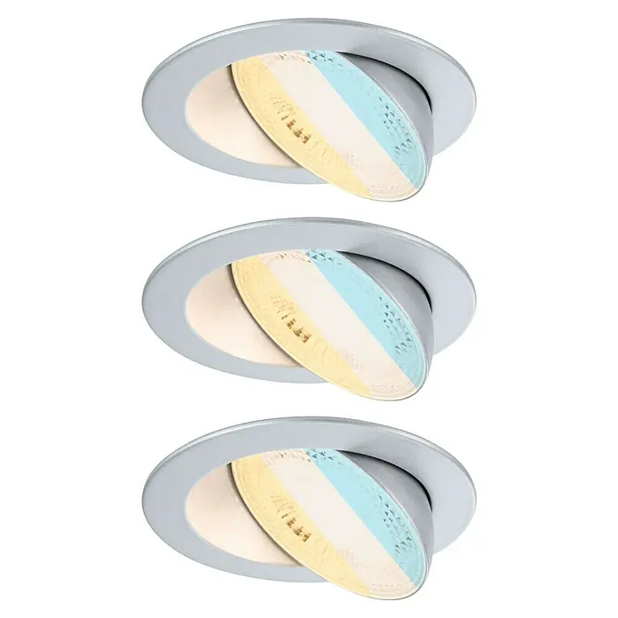 Paulmann LED-Einbauspot - Warmweiß, Durchmesser: 10,5 cm, Chrom matt, 3 Stk. - Dreifach-Ansicht von modernen LED-Deckeneinbaustrahlern mit verstellbarem Lichtkegel für flexible Beleuchtungslösungen.