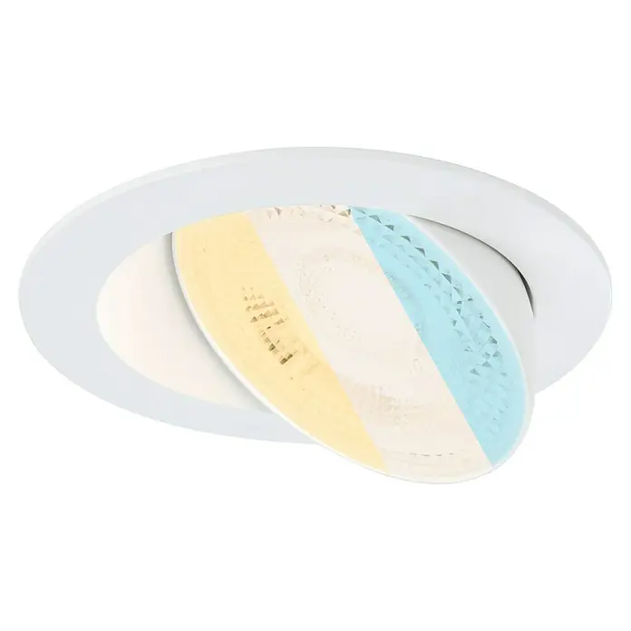 Paulmann LED-Einbauspot - Warmweiß, Durchmesser: 10,5 cm, Weiß, 1 Stk. - Ein weißer, runder Einbaustrahler mit einem schwenkbaren Leuchtmittel, das in warmen, neutralen und kühlen Farbtemperaturen dargestellt wird.