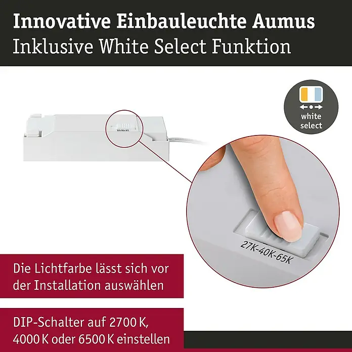Paulmann LED-Einbauspot - Warmweiß, Durchmesser: 10,5 cm, Chrom matt, 3 Stk. - Aumus Einbauleuchte mit White Select Funktion.