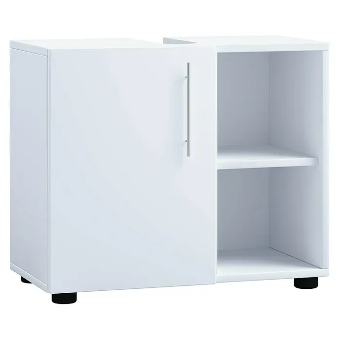 VCM Flandu III Waschtischunterschrank - B x T x H: 60,2 x 29,6 x 50,7 cm, Weiß, Matt - Weißer Aktenschrank mit einer Tür und einem offenen Regalfach, ideal für Büro oder Arbeitszimmer. Praktische Stauraumlösung.