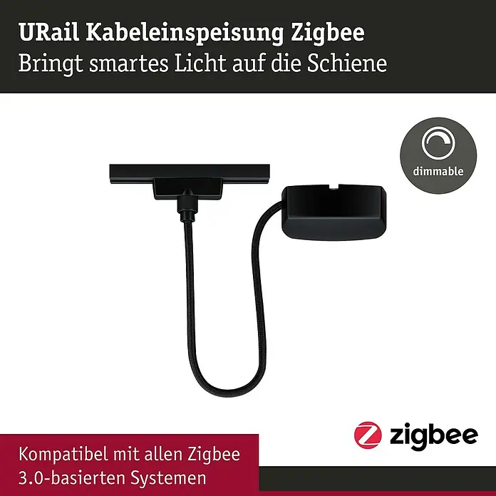 Paulmann URail Stromeinspeisung - 100 cm, 100 W, Schwarz matt, Inkl. Endkappe - URail Kabeleinspeisung Zigbee für smarte Beleuchtung. Dimmbar und kompatibel mit Zigbee 3.0.