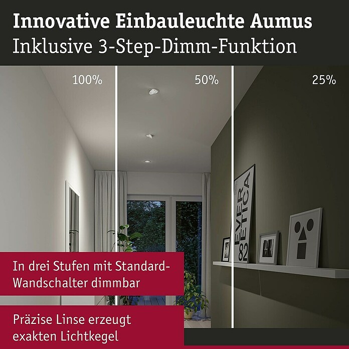 Paulmann LED-Einbauspot (Warmweiß, Durchmesser: 10,5 cm, Weiß, 3 Stk.) | BAUHAUS