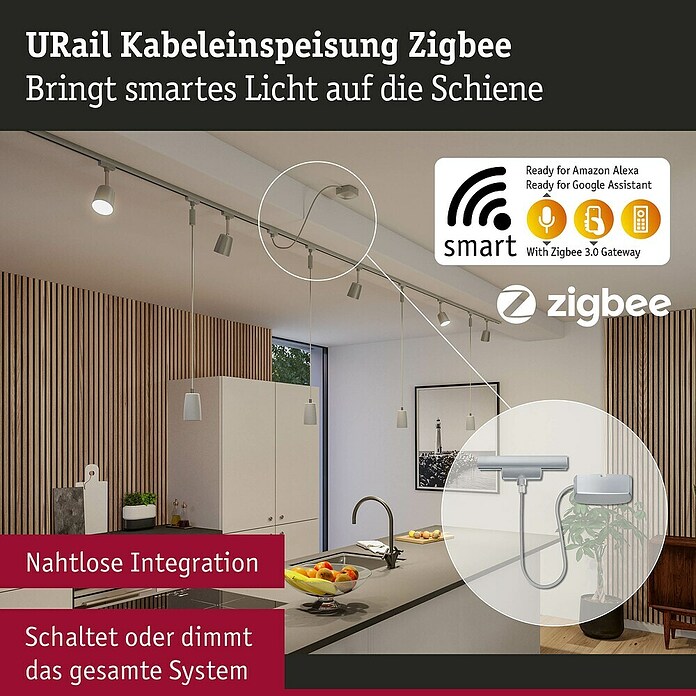Paulmann URail Stromeinspeisung (100 cm, 100 W, Chrom matt, Inkl. Endkappe) | BAUHAUS