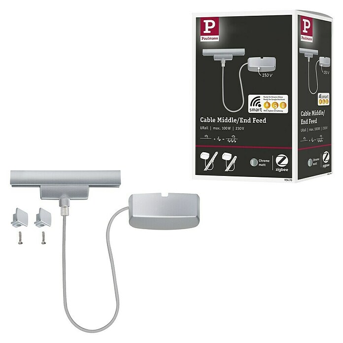 Paulmann URail Stromeinspeisung (100 cm, 100 W, Chrom matt, Inkl. Endkappe) | BAUHAUS