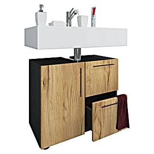 VCM Flandu Waschtischunterschrank (B x T x H: 61 x 32 x 51 cm, Anthrazit/Honig-Eiche, Matt)