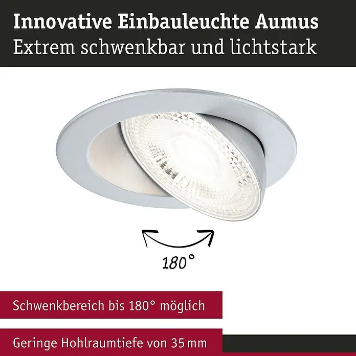 Paulmann LED-Einbauspot - Warmweiß, Durchmesser: 10,5 cm, Chrom matt, 3 Stk. - Innovative, schwenkbare Einbauleuchte Aumus in Silber, ideal für flexible Beleuchtungslösungen mit geringer Einbautiefe.