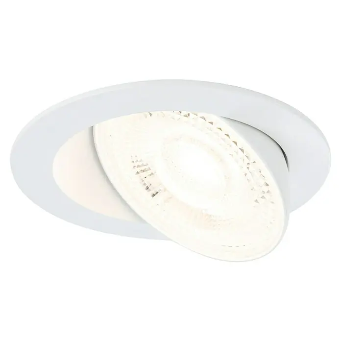 Paulmann LED-Einbauspot - Warmweiß, Durchmesser: 10,5 cm, Weiß, 1 Stk. - Nahaufnahme einer modernen, runden, weißen LED-Deckenleuchte mit verstellbarem Spot für Akzentbeleuchtung.