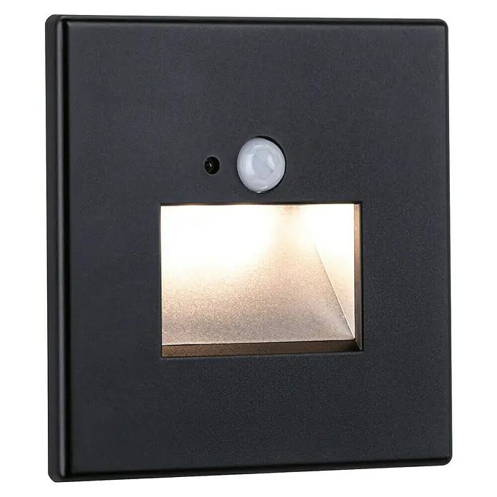 Paulmann LED-Wandstrahler - 2,2 W, L x B x H: 4,2 x 8 x 8 cm, Schwarz, Warmweiß - Quadratische schwarze Wandleuchte mit Bewegungssensor und integrierter Beleuchtung für Treppen oder Flure.