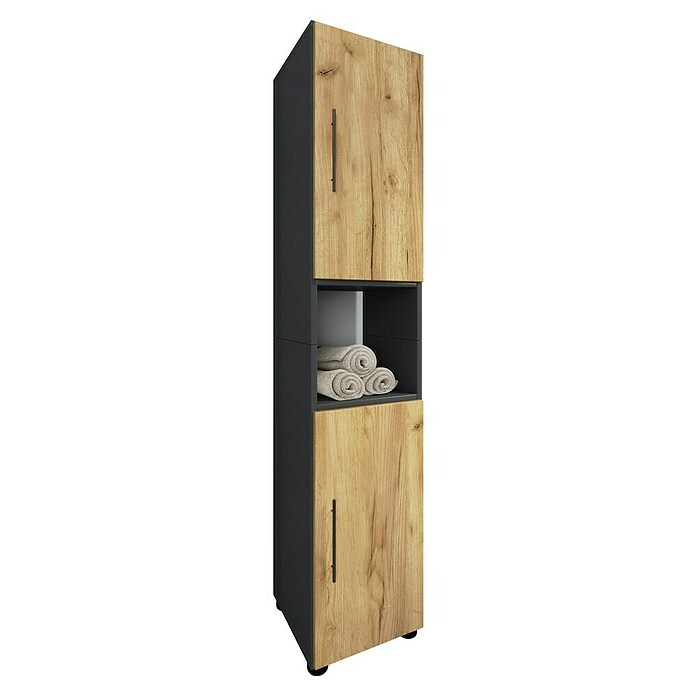 VCM Flandu Hochschrank (B x T x H: 31 x 30 x 160 cm, Anthrazit/Honig-Eiche, Matt) | BAUHAUS