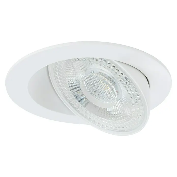 Paulmann LED-Einbauspot - Warmweiß, Durchmesser: 10,5 cm, Weiß, 1 Stk. - Nahaufnahme einer weißen, dimmbaren LED-Deckenleuchte mit schwenkbarem Spot und kristalliner Optik für eine angenehme Beleuchtung.