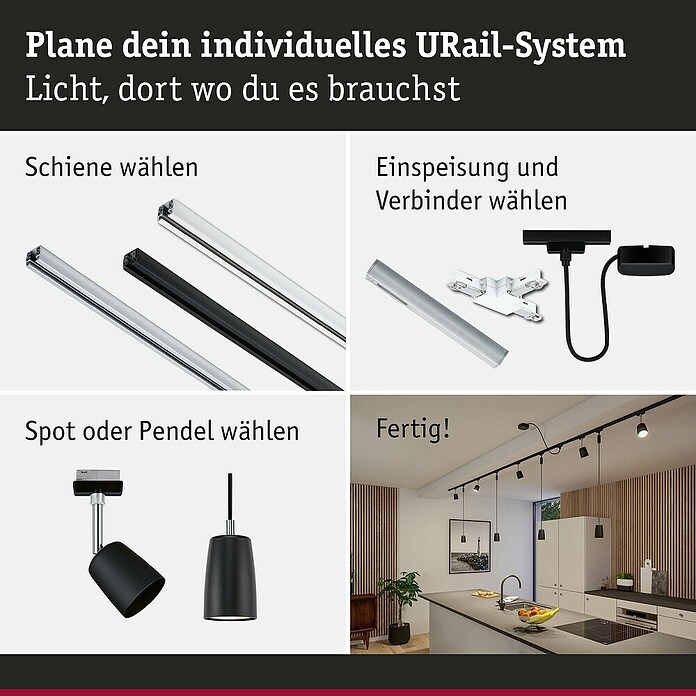 Paulmann URail Stromeinspeisung (100 cm, 100 W, Schwarz matt, Inkl. Endkappe) | BAUHAUS