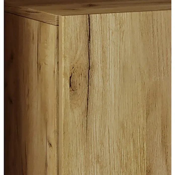 VCM Flandu Waschbeckenunterschrank - B x T x H: 61 x 32 x 51 cm, Honig-Eiche - Detailansicht eines Schranks mit Holzmaserung. Das robuste Design und die natürliche Optik verleihen jedem Raum Wärme und Charakter.