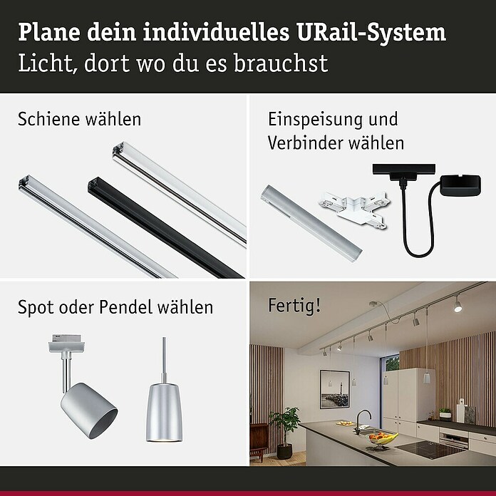 Paulmann URail Stromeinspeisung (100 cm, 100 W, Chrom matt, Inkl. Endkappe) | BAUHAUS