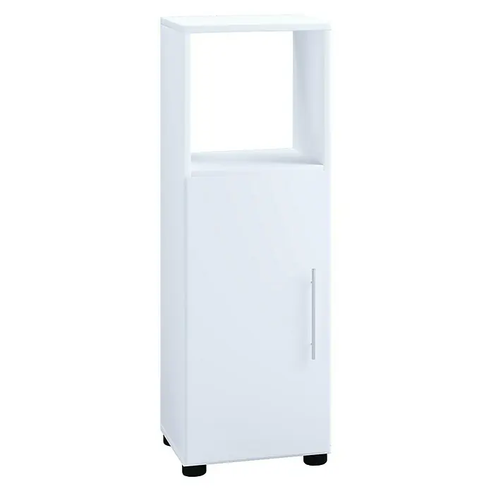 VCM Flandu Midischrank - B x T x H: 31 x 32 x 93 cm, Weiß, Matt - Weißer Badezimmerschrank mit Regalfach und silberfarbenem Griff. Das Möbelstück bietet praktischen Stauraum für jedes Badezimmer.