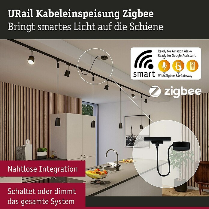 Paulmann URail Stromeinspeisung (100 cm, 100 W, Schwarz matt, Inkl. Endkappe) | BAUHAUS