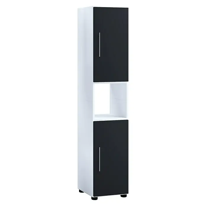 VCM Flandu Hochschrank - B x T x H: 31 x 30 x 160 cm, Weiß/Schwarz, Matt - Schrank mit schwarzer Tür und weißem Rahmen. Ideal für zusätzlichen Stauraum. Modernes Design mit schlanken Griffen.
