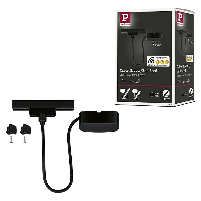 Paulmann URail Stromeinspeisung - 100 cm, 100 W, Schwarz matt, Inkl. Endkappe - Produktbild des Paulmann URail Cable Middle/End Feed in Schwarz matt, eine intelligente Beleuchtungslösung für flexible Stromversorgung.
