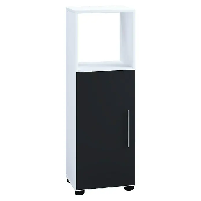 VCM Flandu Midischrank - B x T x H: 31 x 32 x 93 cm, Weiß/Schwarz, Matt - Schrank in Schwarz und Weiß mit einem offenen Fach oben und einer Tür unten, ideal für zusätzlichen Stauraum.