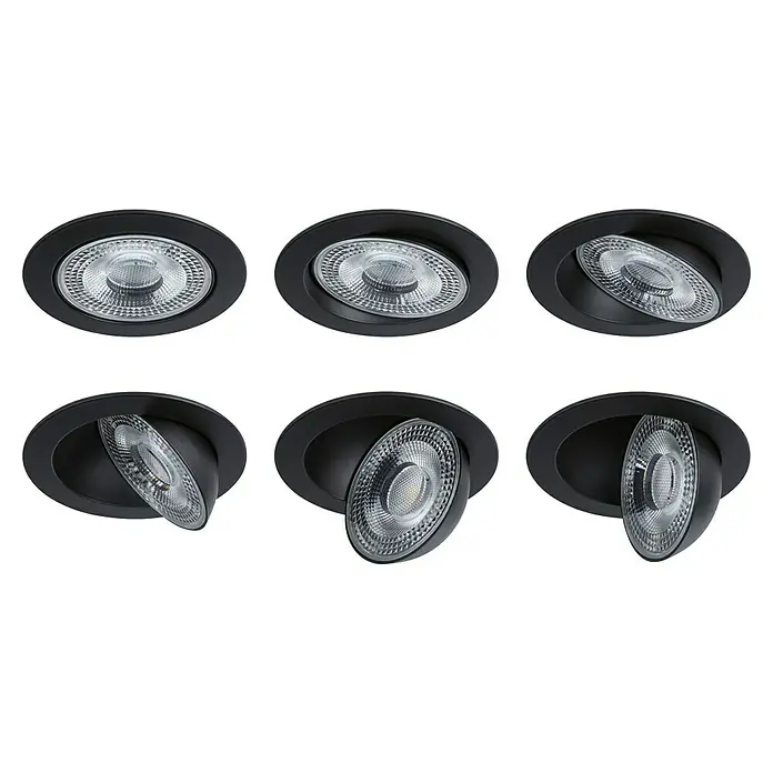 Paulmann LED-Einbauspot - Warmweiß, Durchmesser: 10,5 cm, Schwarz, 1 Stk. - Bild von schwarzen, verstellbaren LED-Einbaustrahlern, die sich für eine gezielte Beleuchtung eignen.
