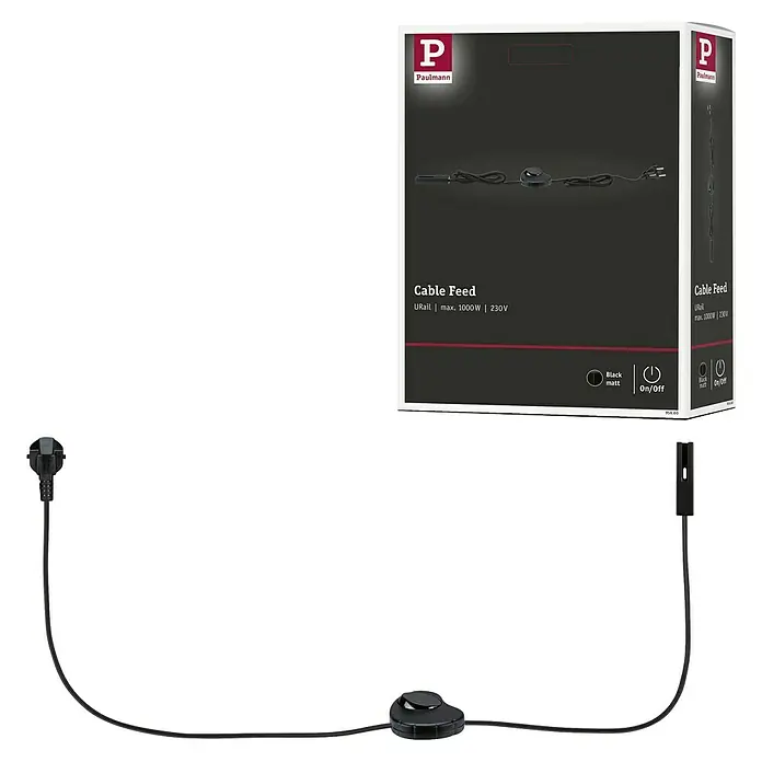 Paulmann URail Stromeinspeisung - Schwarz matt, 240 cm - Produktbild einer Paulmann URail Kabeleinspeisung in Schwarz matt. Die Kabeleinspeisung ist für max. 1000W und 230V geeignet.