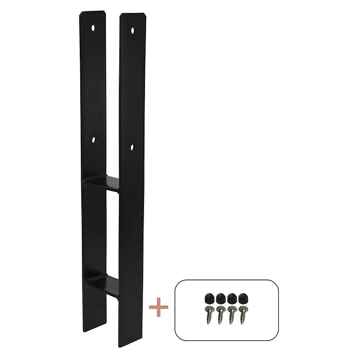 Plus H-Pfostenanker für Pfosten 9 cm (L x B x H: 6 x 9,1 x 60 cm, Pulverbeschichtet, Schwarz (RAL 9005)) | BAUHAUS