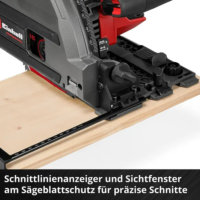 Einhell Professional Power X-Change 18V Akku-Tauchsäge TP-PS 18/165 LI BL-Solo - 18 V, Leerlaufdrehzahl: 5.000 U/min - Einhell Professional Kreissäge schneidet Holz mit präziser Führung und Skala.