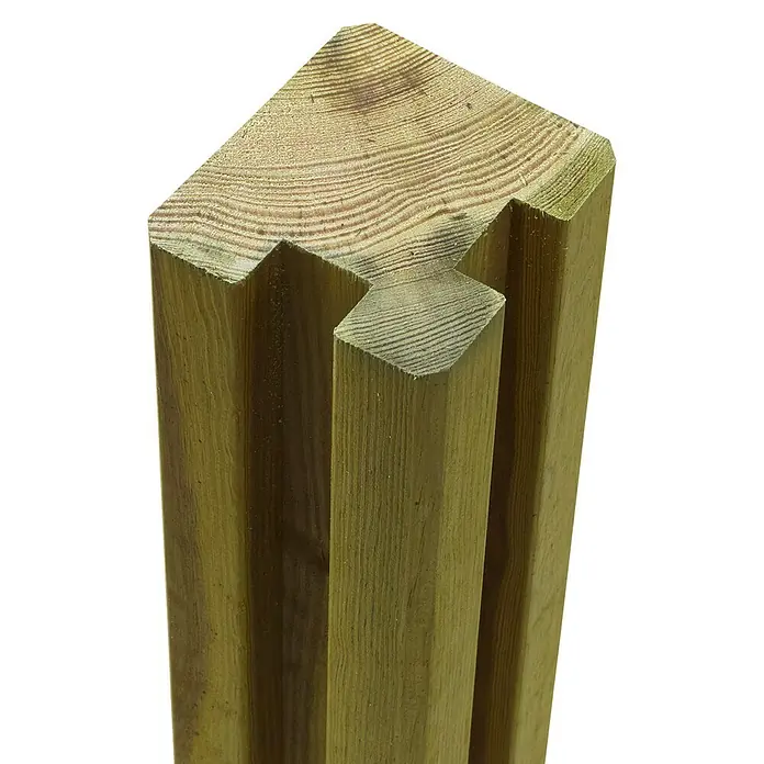 Plus Holzpfosten 2 Nuten Ecke - L x B x H: 188 x 9 x 9 cm, Kiefer, Natur - Genuteter, grün imprägnierter Holzpfosten mit sichtbarer Holzmaserung.