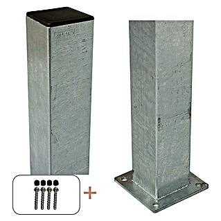 Plus Zaunpfosten mit Fuß und Schrauben-Set (Höhe: 96 cm, 8 x 8 cm, Silber, Stahl)