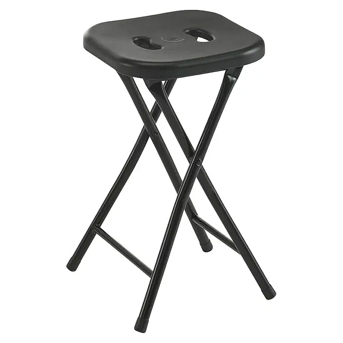Gedy Taburete Levante - 305 x 275 x 465 cm, Negro - Taburete plegable negro con asiento cuadrado y patrón de agujeros para facilitar su transporte y almacenamiento.