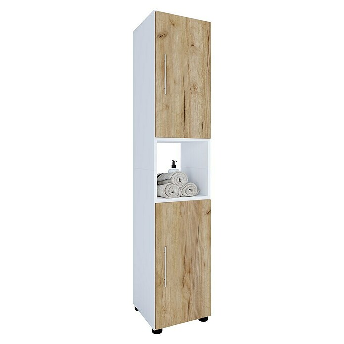 VCM Flandu Hochschrank (B x T x H: 31 x 30 x 160 cm, Weiß/Honig-Eiche, Matt) | BAUHAUS