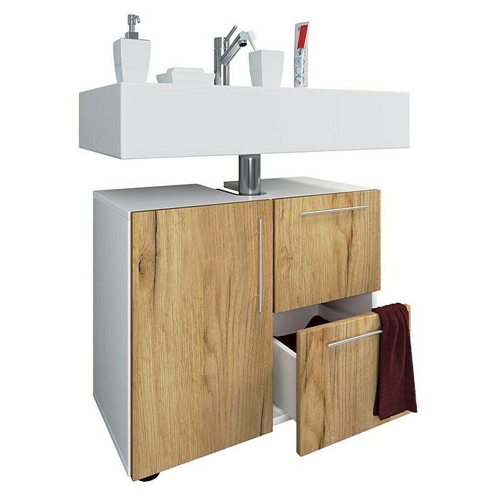 VCM Flandu Waschtischunterschrank (B x T x H: 61 x 32 x 51 cm, Weiß/Honig-Eiche, Matt) | BAUHAUS
